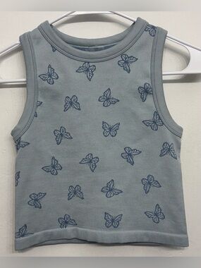 Bloom Seasons Blue Butterfly Reversible Ribbed Knit Tank Top Womans Small NWOT